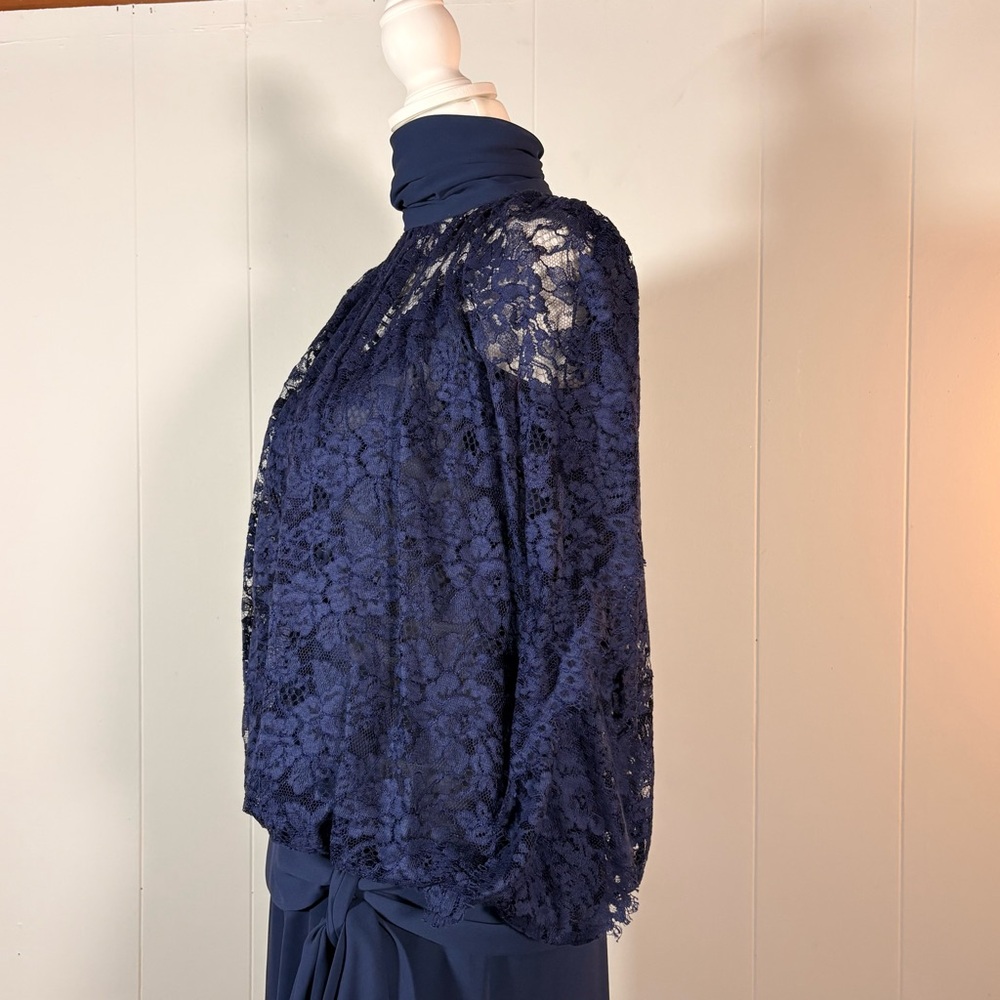 Vintage Navy Lace Cocktail Dress Women’s 4 Blue Batwing Drop Waist Chic Elegant - Picture 7 of 11